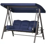 212 Main 84A-068V00DB Outsunny Porch Swing Chair - 3-Seat Outdoor Adjustable Canopy Cushioned for Garden Poolside, Dark Blue
