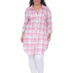White Mark PS17556-03-2XL Plus Piper Stretchy Plaid Tunic, 03 - Pink & White - 2 Extra Large