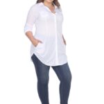 White Mark PS17586-03-4XL Womens Plus Size Lakota Stretchy Tunic Top, White - 4XL
