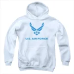 Air Force-Distressed Logo - Youth Pull-Over Hoodie- White - Large